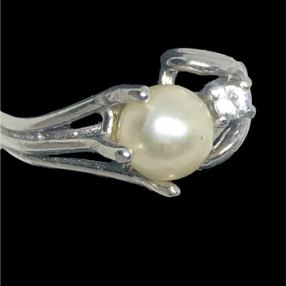 Uncas Genuine Pearl Sterling Silver CZ Ring 7 - Picture 8 of 9